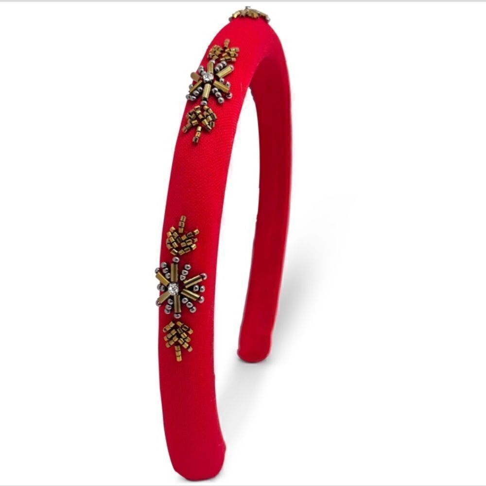 NWT INC Gold-Tone Bead Red Mesh Headband - Red